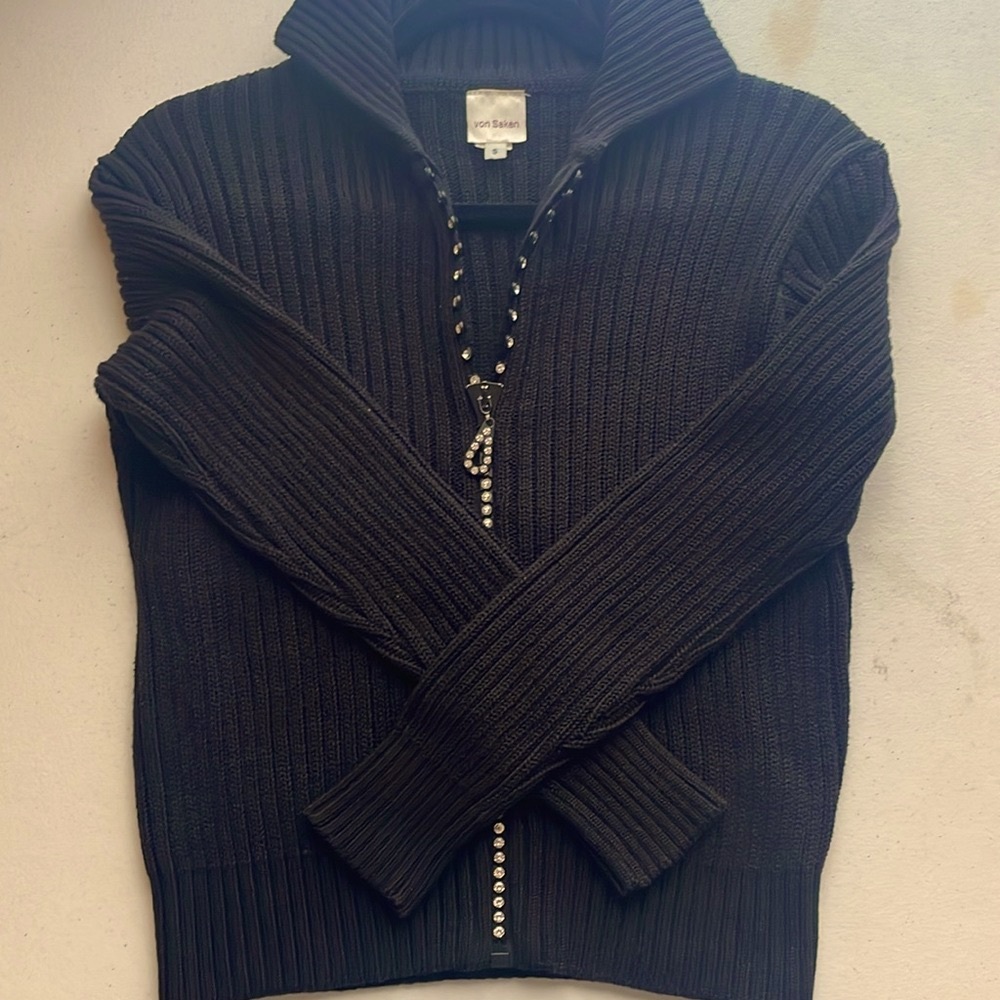 Von Saken Y2K Style Black Cowl Neck Chunky Knit Sweater, Vintage 100% cotton.